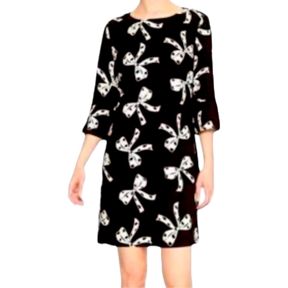 Banana Republic Bow Print Shift Dress 3/4 Length Sleeves Womens Size 12 NWT